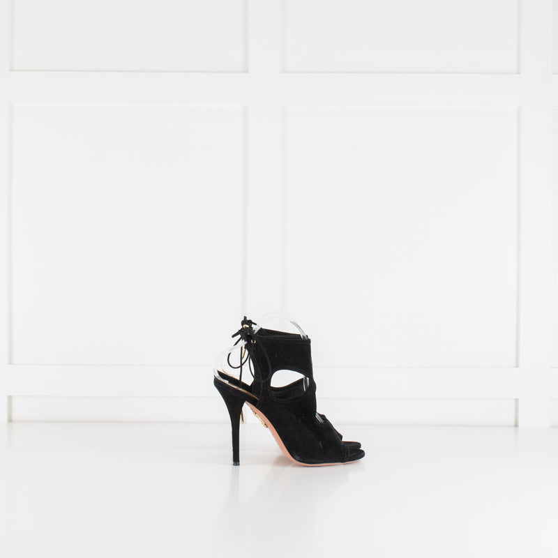 Aquazzura Black Suede Cutout Tie Up Heels