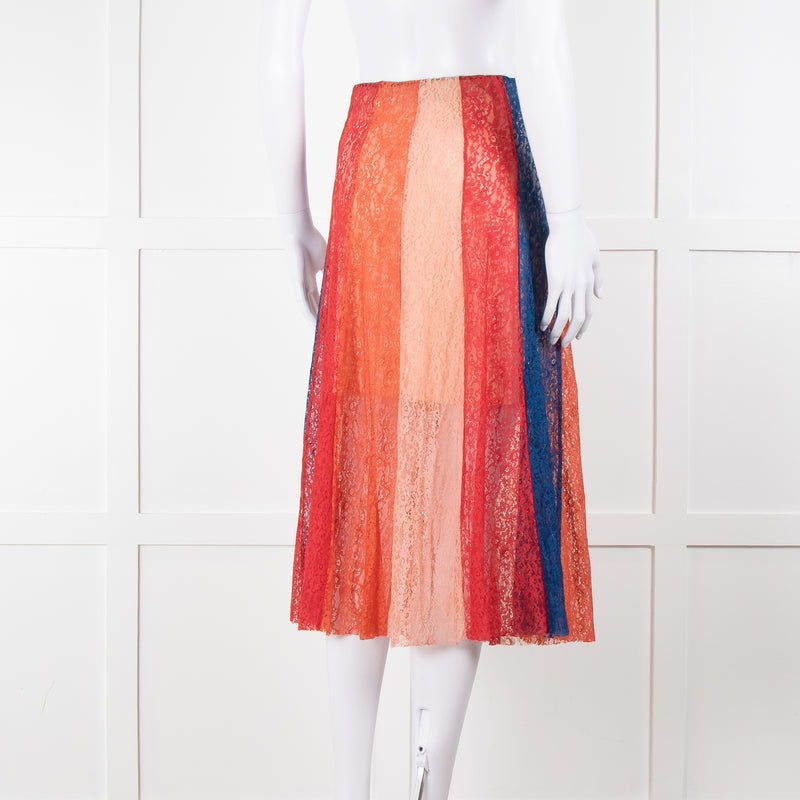 Maje Multicoloured Lace Panel Skirt With Elasticated Waist
