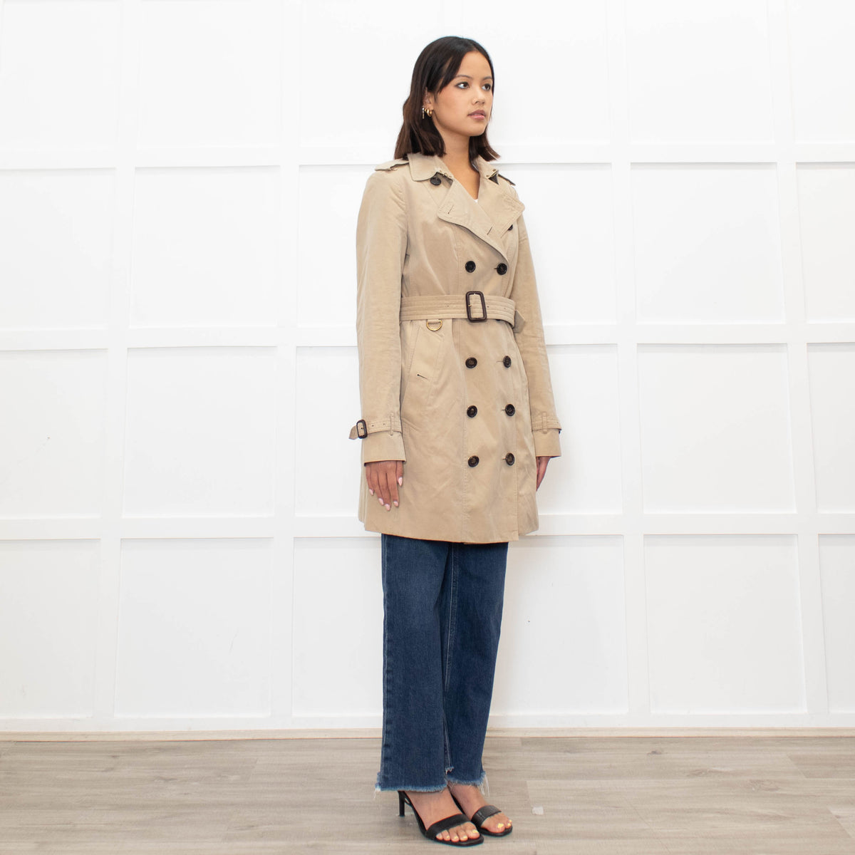 Burberry Neutral Beige Belted Short Trench Coat