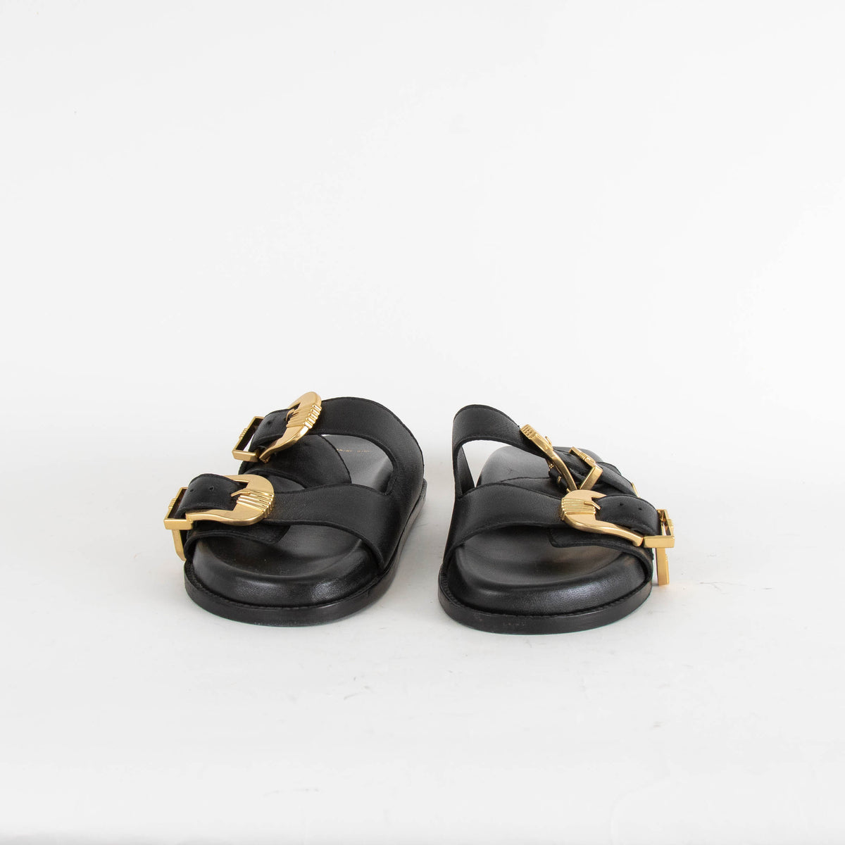 Anine Bing Black Gold Buckle Waylon Double-Strap Sliders