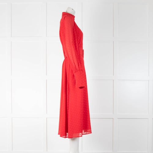 Rotate Red On Red Dot Long Sleeve Belted Dress