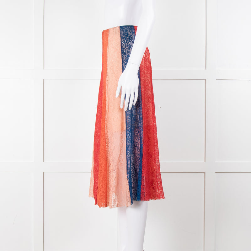 Maje Multicoloured Lace Panel Skirt With Elasticated Waist
