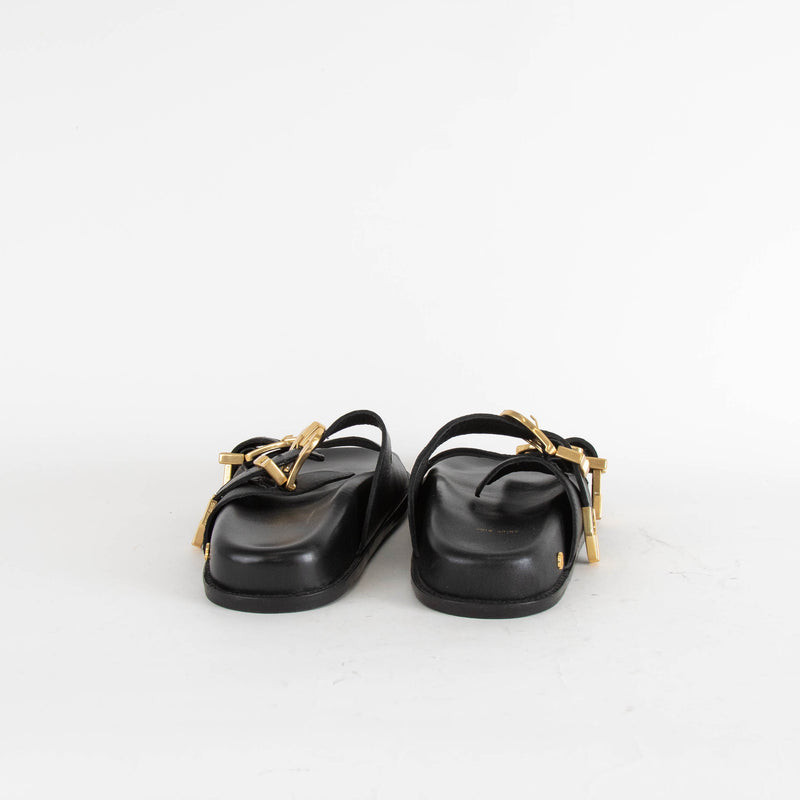 Anine Bing Black Gold Buckle Waylon Double-Strap Sliders