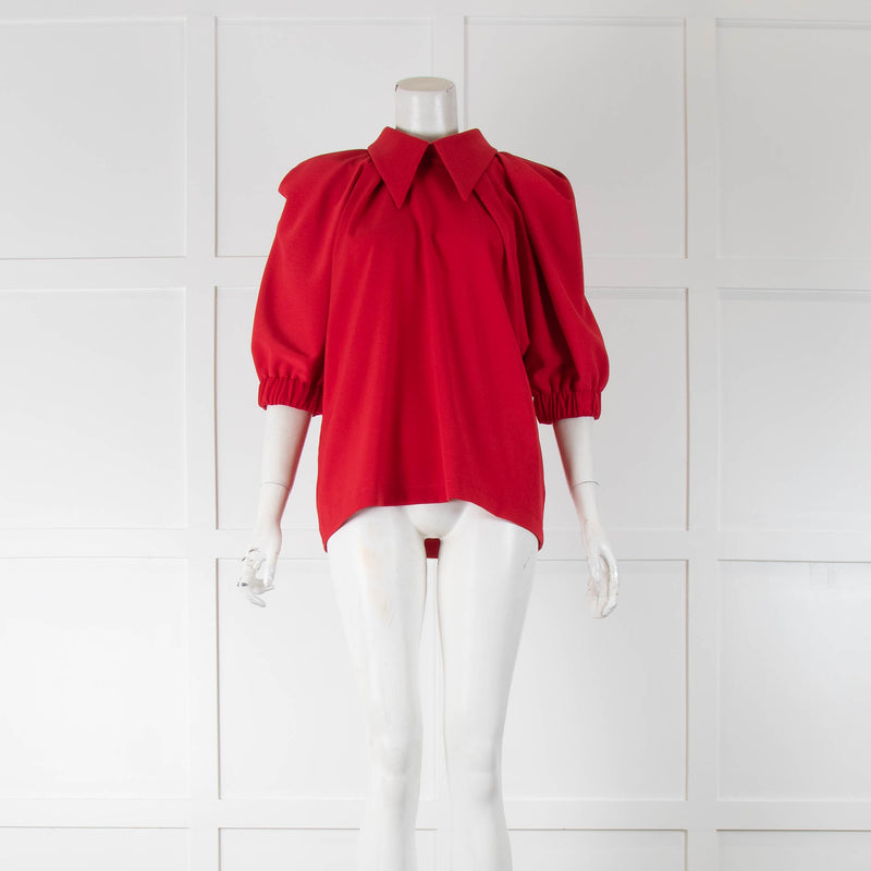 Julia Allert Red Pointy Collar Short Sleeve Blouse