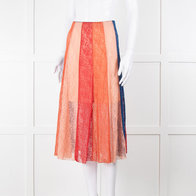 Maje Multicoloured Lace Panel Skirt With Elasticated Waist