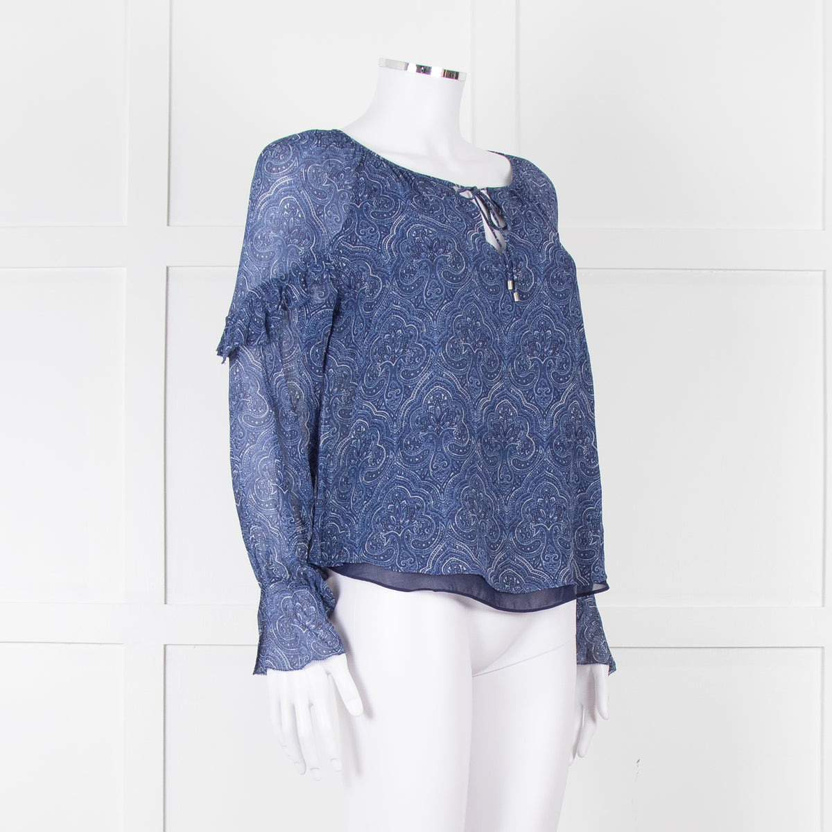 Joie Blue & White Patterned Blouse With Frill Sleeves