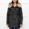 Sam Black Shiny Fabric Gold Zip Fur Collar Parka