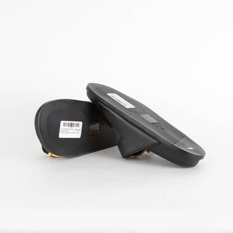 Anine Bing Black Gold Buckle Waylon Double-Strap Sliders