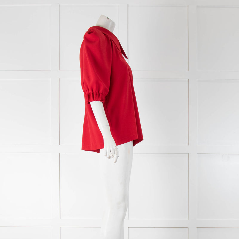 Julia Allert Red Pointy Collar Short Sleeve Blouse