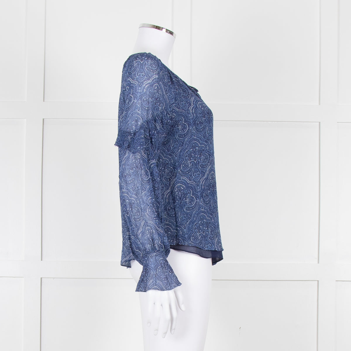 Joie Blue & White Patterned Blouse With Frill Sleeves