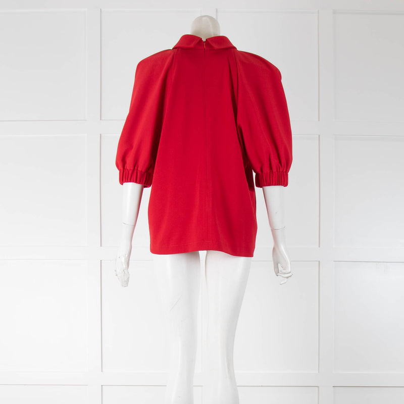 Julia Allert Red Pointy Collar Short Sleeve Blouse