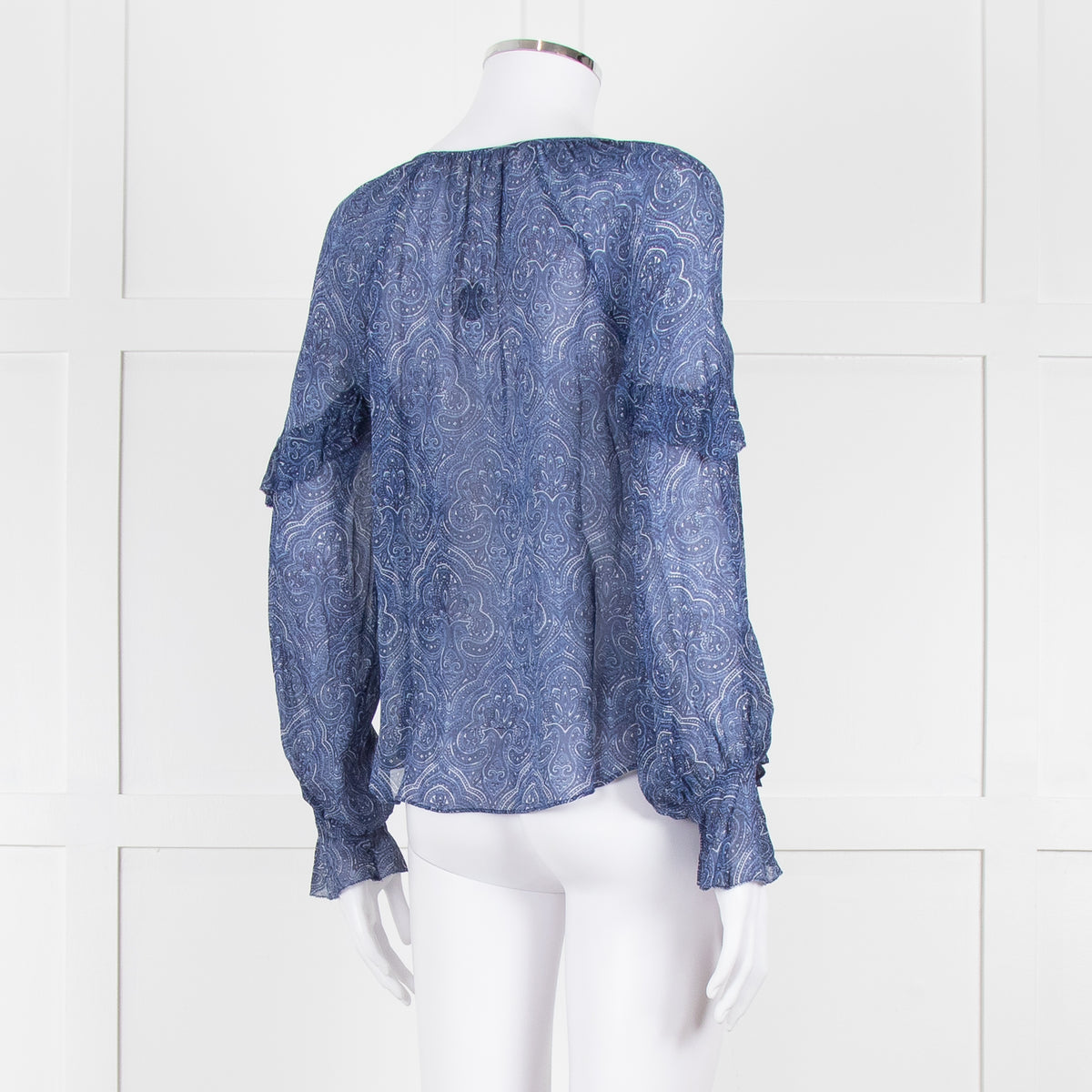 Joie Blue & White Patterned Blouse With Frill Sleeves