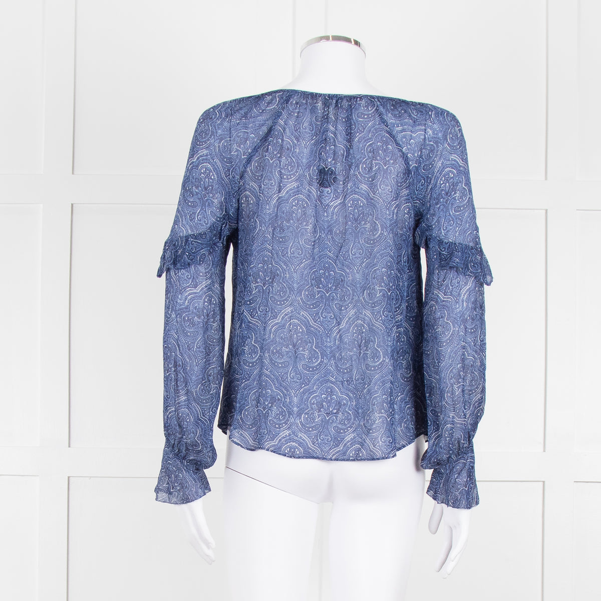 Joie Blue & White Patterned Blouse With Frill Sleeves