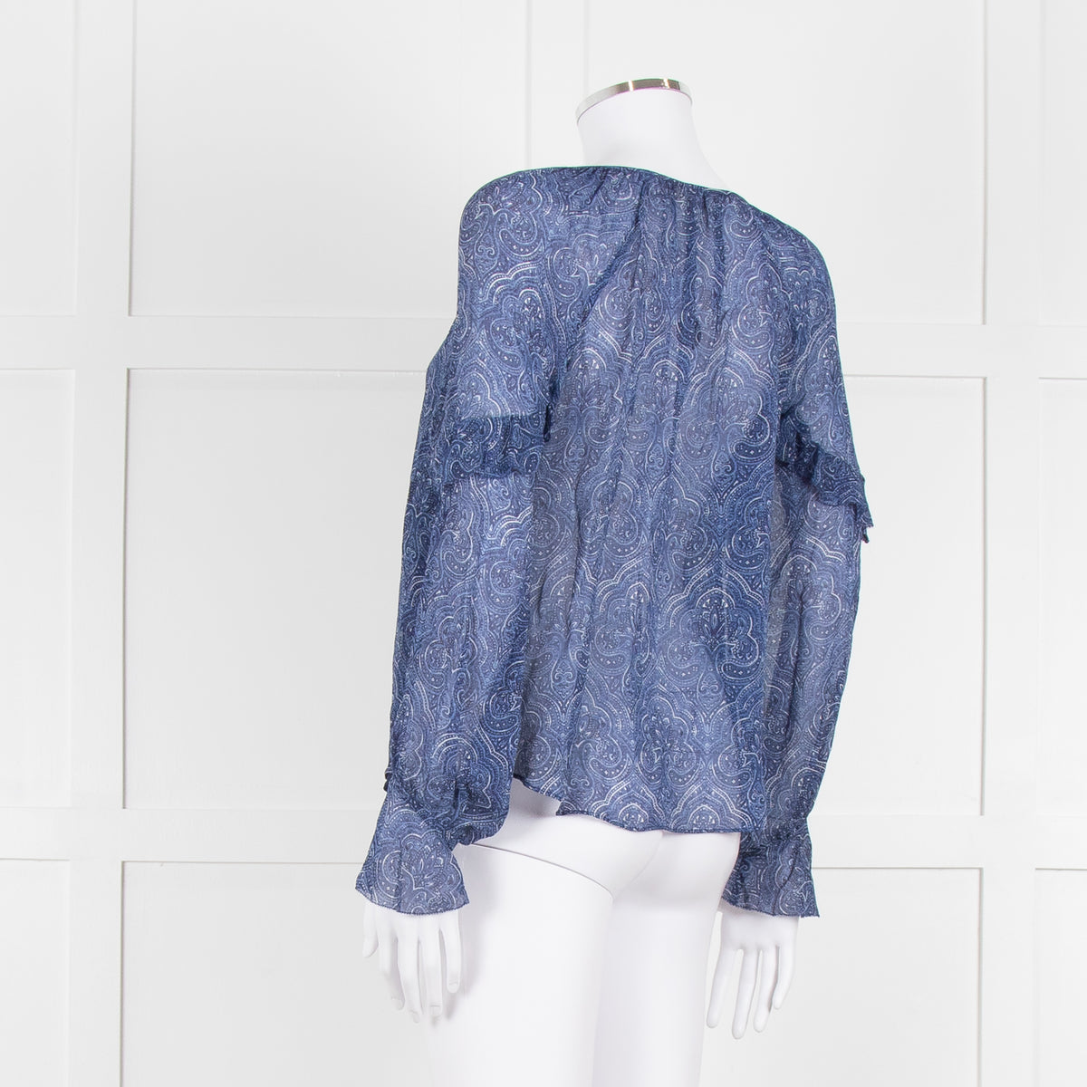 Joie Blue & White Patterned Blouse With Frill Sleeves