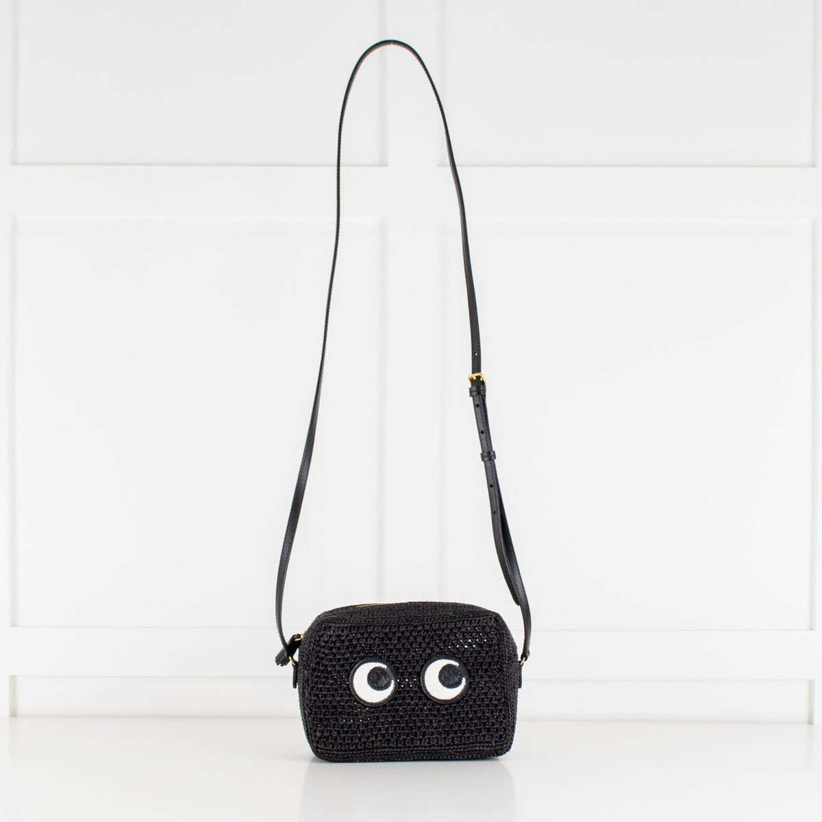 Anya Hindmarch Black Eyes Woven Crossbody Bag