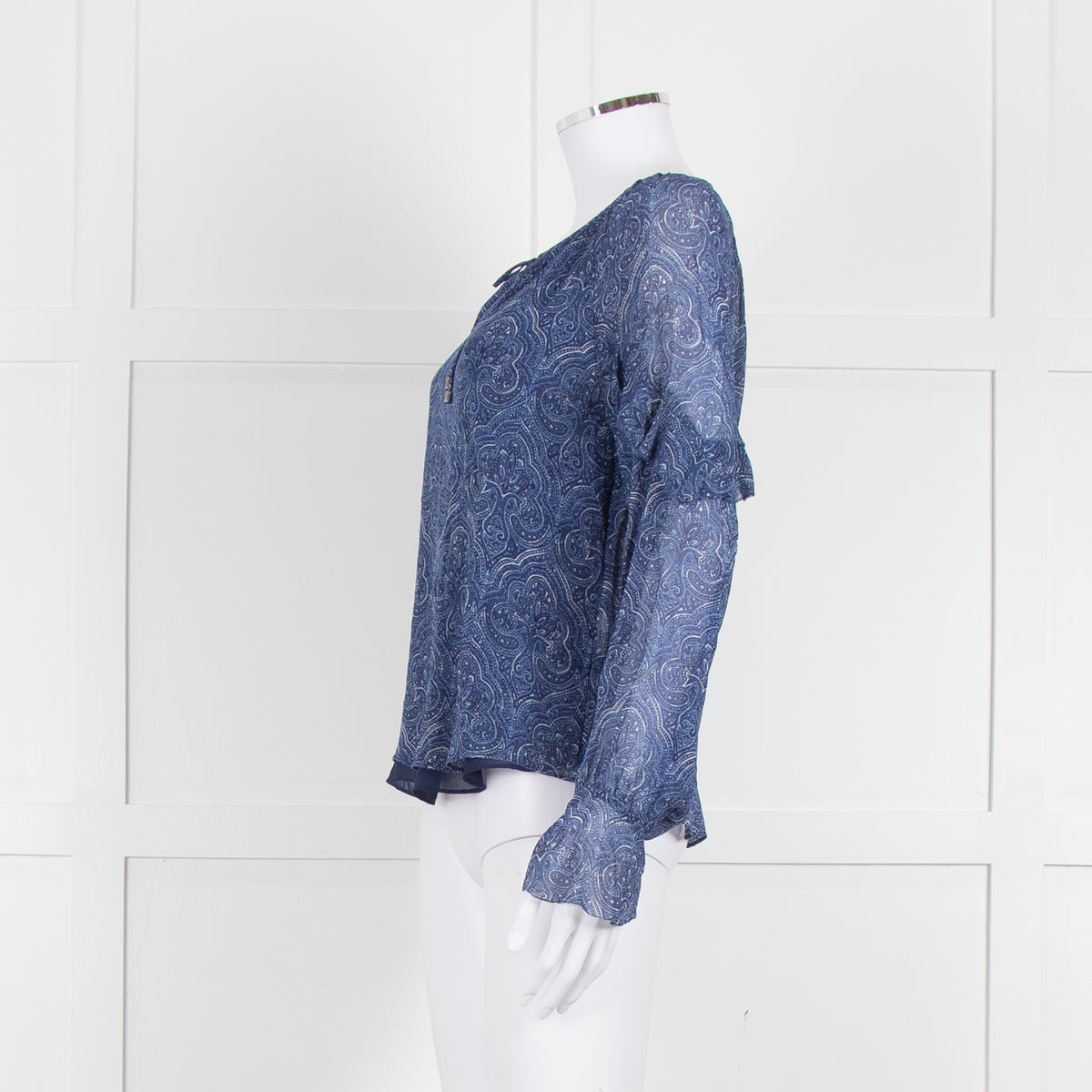 Joie Blue & White Patterned Blouse With Frill Sleeves