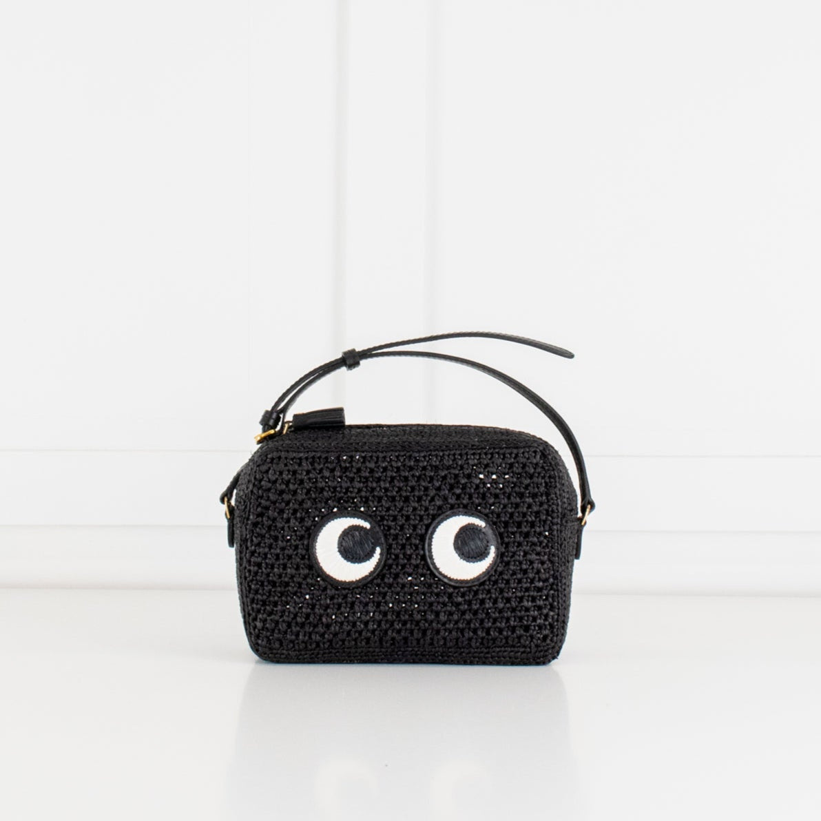 Anya Hindmarch Black Eyes Woven Crossbody Bag
