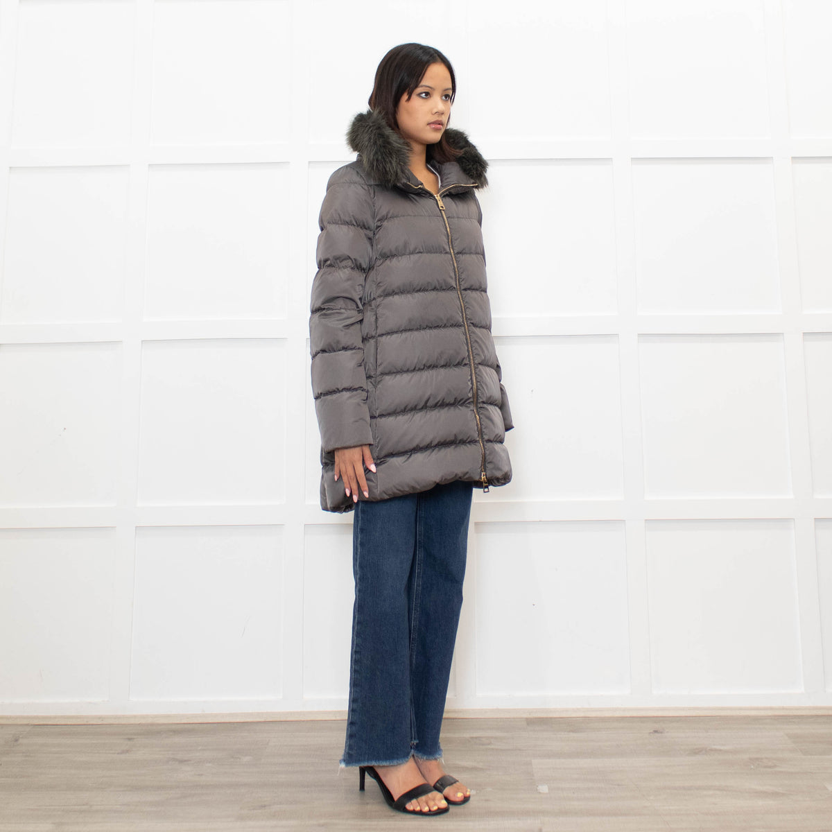 Herno Grey Detachable Collar Down Padded Coat
