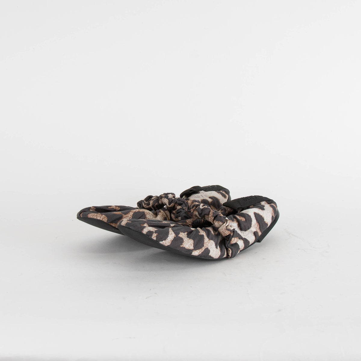 Ganni Brown Animal Print Fabric Scrunchie Ballerinas