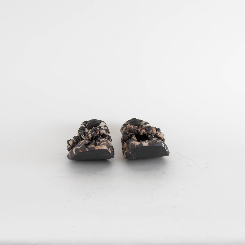 Ganni Brown Animal Print Fabric Scrunchie Ballerinas
