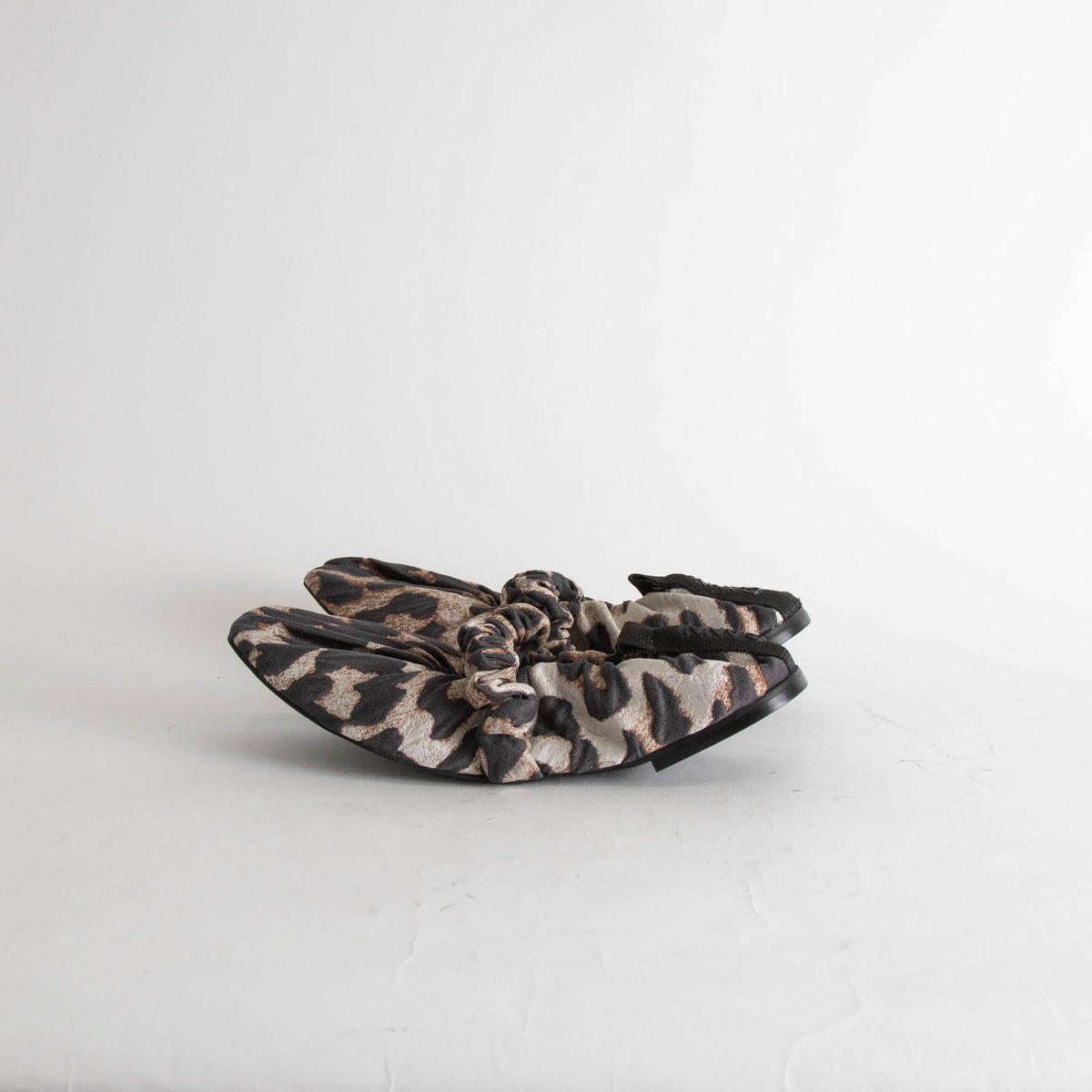 Ganni Brown Animal Print Fabric Scrunchie Ballerinas