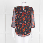 Pyrus Black, Orange, Blue Silk Floral L/S Blouse