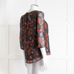 Pyrus Black, Orange, Blue Silk Floral L/S Blouse