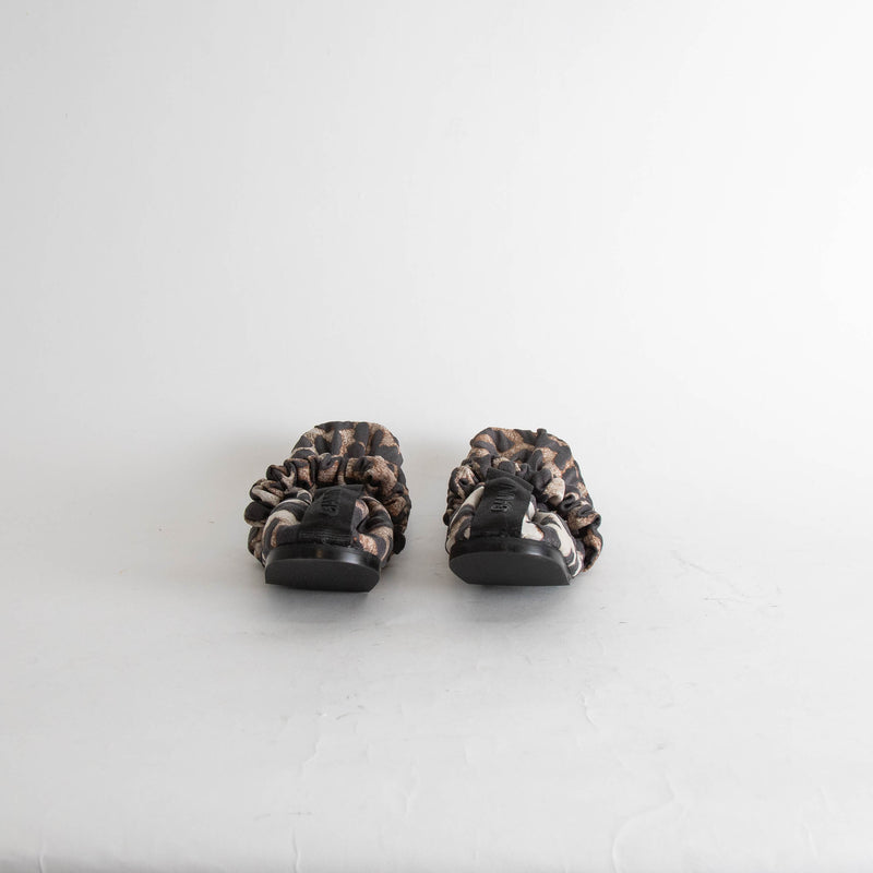 Ganni Brown Animal Print Fabric Scrunchie Ballerinas