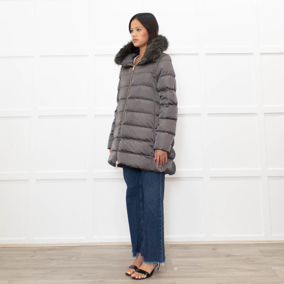 Herno Grey Detachable Collar Down Padded Coat