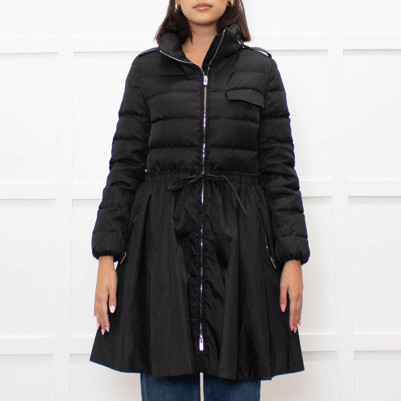 Miu Miu Black Skirt Hem Drawstring Zip Front Puffer Coat