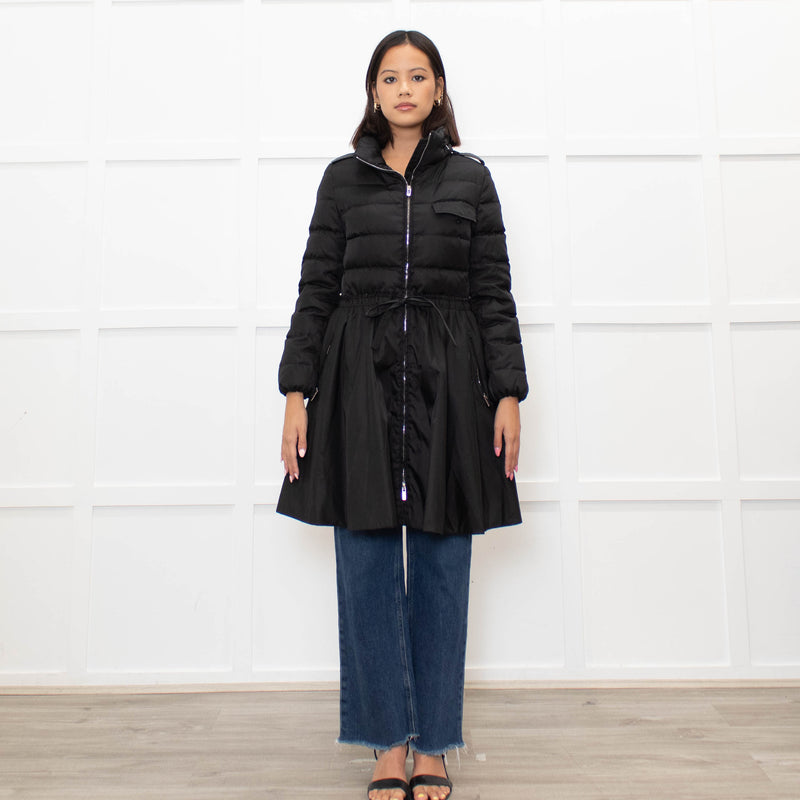 Miu Miu Black Skirt Hem Drawstring Zip Front Puffer Coat