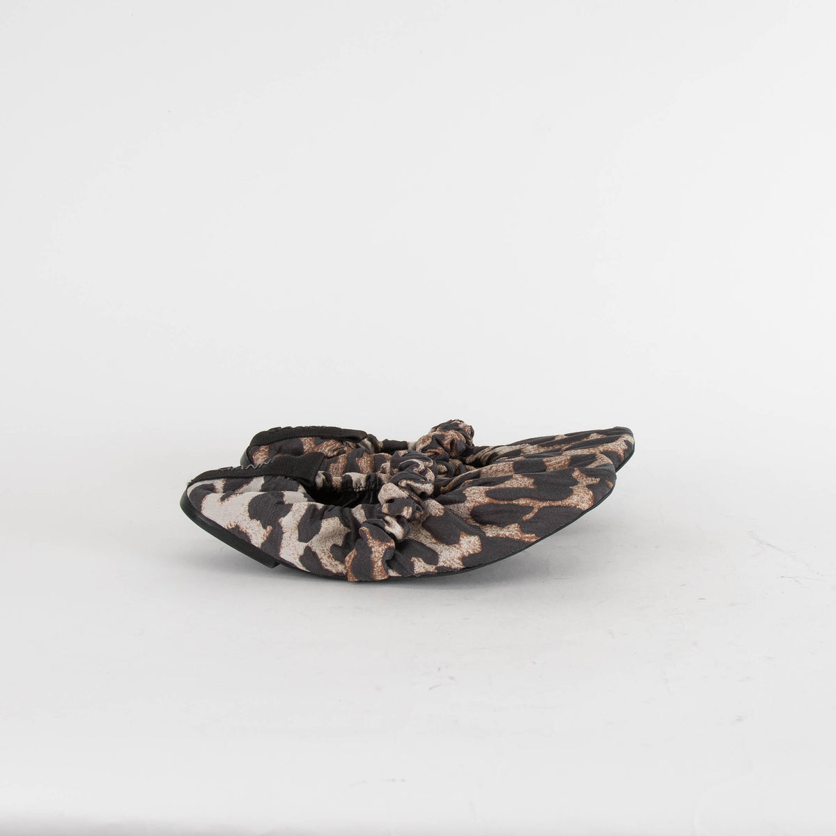 Ganni Brown Animal Print Fabric Scrunchie Ballerinas
