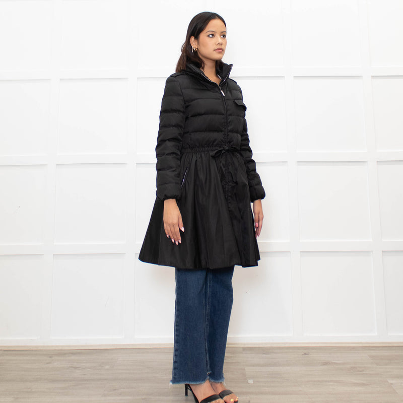 Miu Miu Black Skirt Hem Drawstring Zip Front Puffer Coat