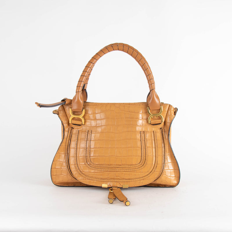 Chloe Tan Croc Effect Marcie Shoulder Bag