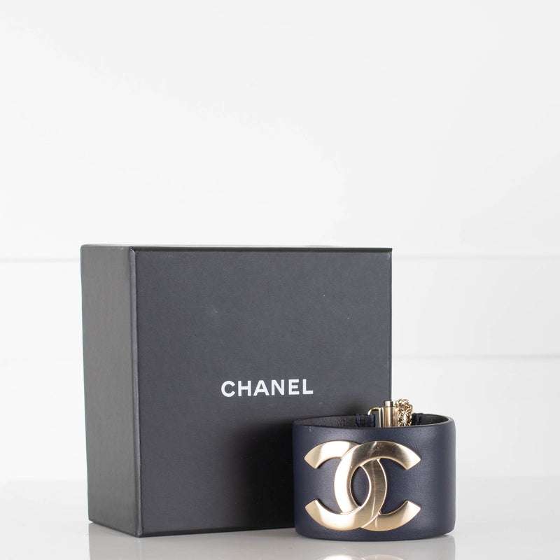 Chanel CC Logo Dark Navy Leather Cuff