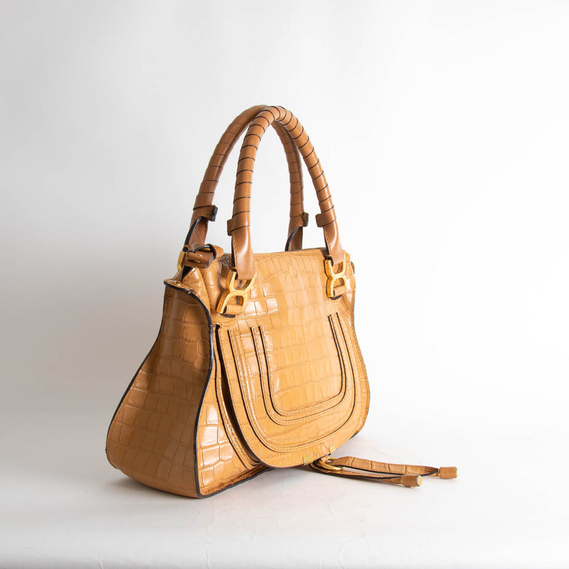 Chloe Tan Croc Effect Marcie Shoulder Bag