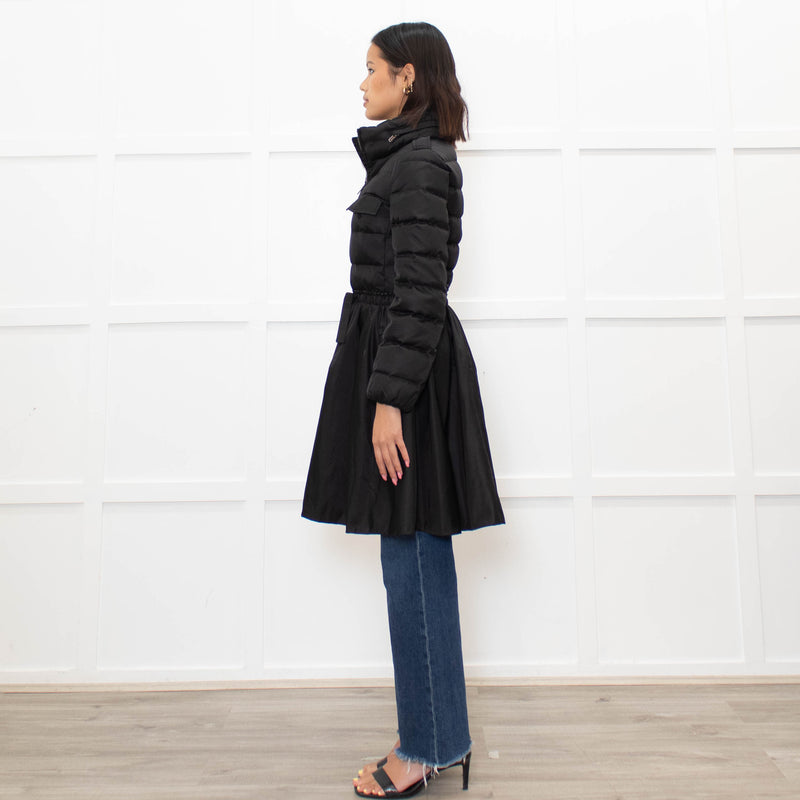 Miu Miu Black Skirt Hem Drawstring Zip Front Puffer Coat