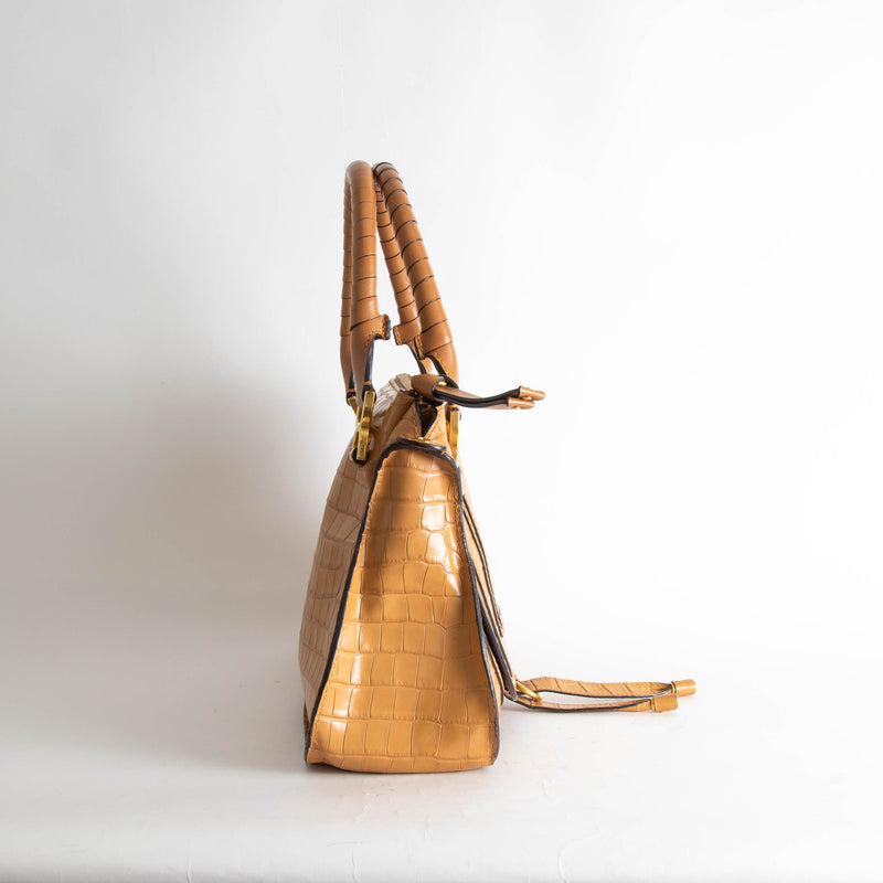 Chloe Tan Croc Effect Marcie Shoulder Bag