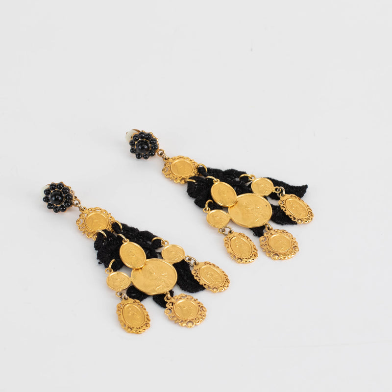 Dolce & Gabbana Black Virgin Mary Chandelier Clip on Earrings