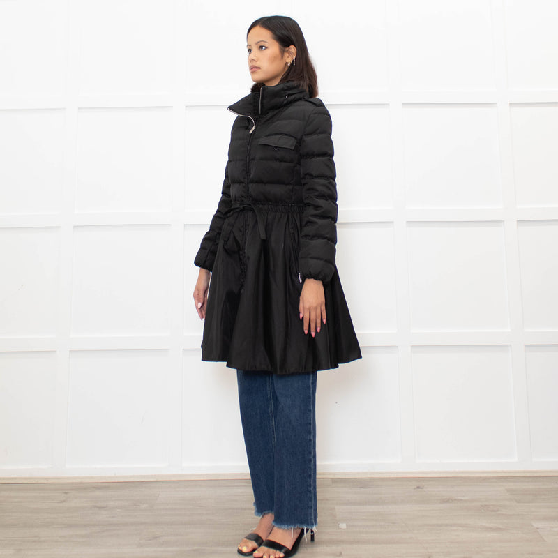 Miu Miu Black Skirt Hem Drawstring Zip Front Puffer Coat