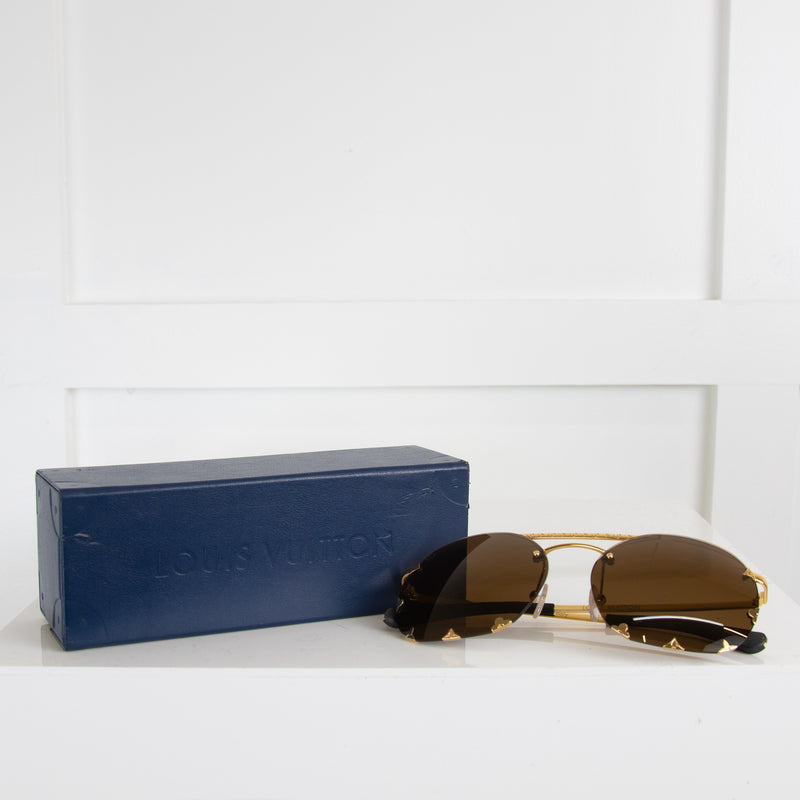 Louis Vuitton Gold Sunglasses with Brown Lenses