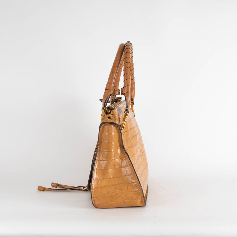 Chloe Tan Croc Effect Marcie Shoulder Bag