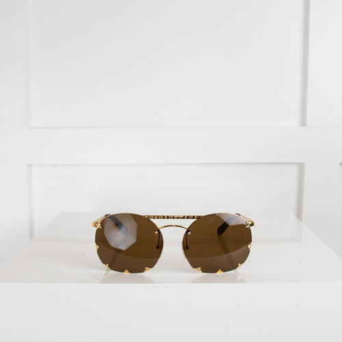 Louis Vuitton Gold Sunglasses with Brown Lenses