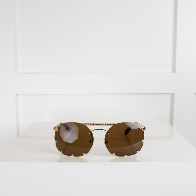 Louis Vuitton Gold Sunglasses with Brown Lenses