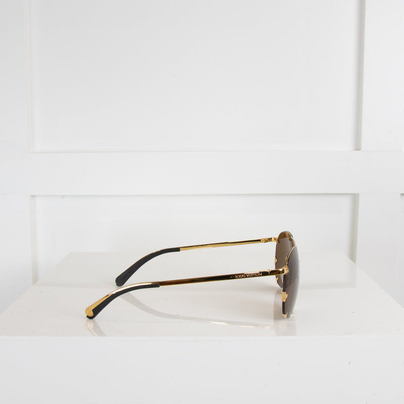Louis Vuitton Gold Sunglasses with Brown Lenses
