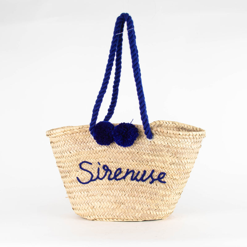 Le Sirenuse Beige Straw Blue Rope Basket