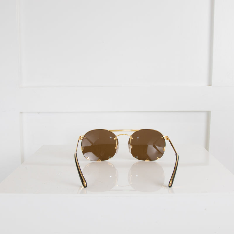 Louis Vuitton Gold Sunglasses with Brown Lenses