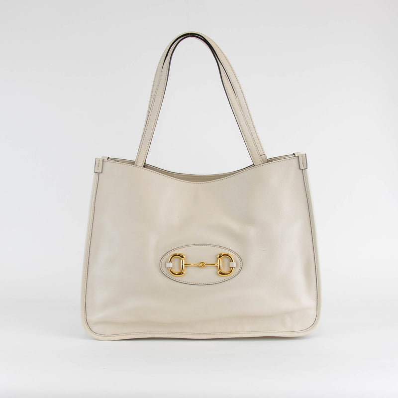 Gucci White Leather 1955 Horsebit Tote