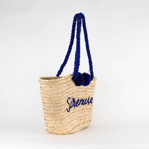 Le Sirenuse Beige Straw Blue Rope Basket