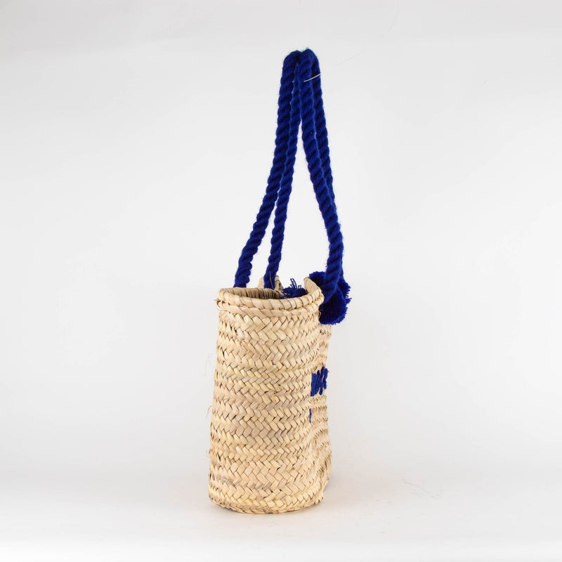 Le Sirenuse Beige Straw Blue Rope Basket